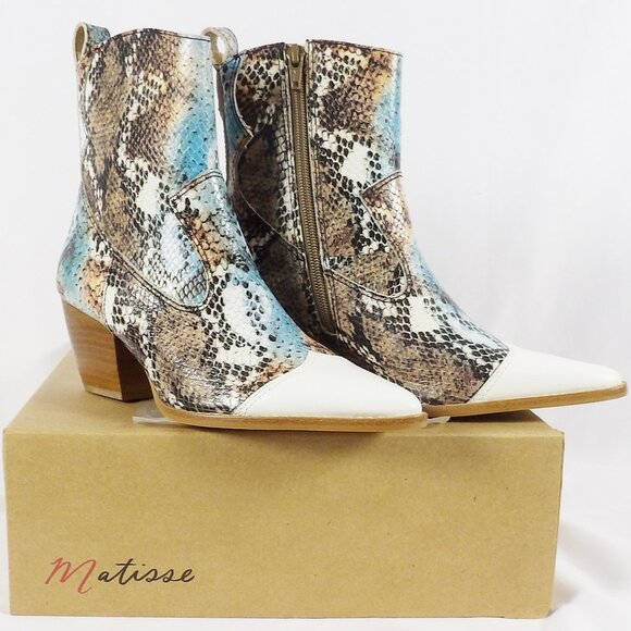 Matisse DESIRE Leather Snake Print Cowboy Western Style Boots White Toe NIB Sz 6 - Picture 1 of 9